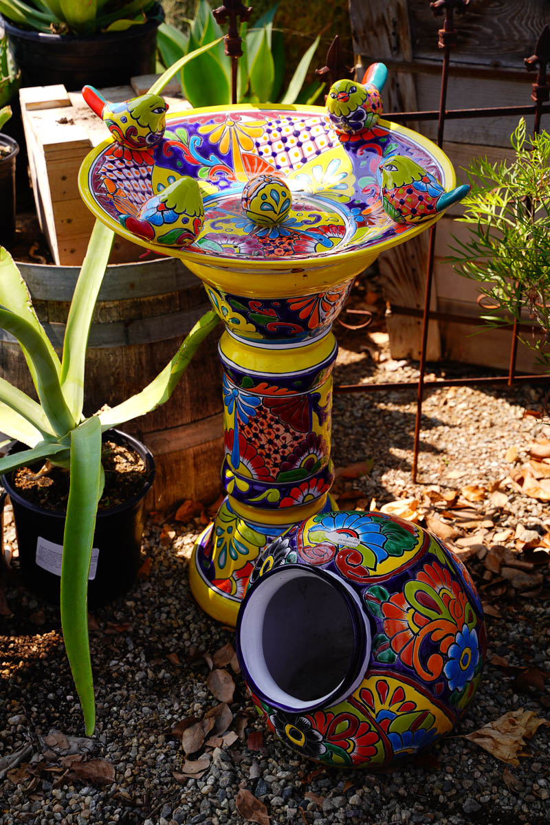 colorful decorative birdbath