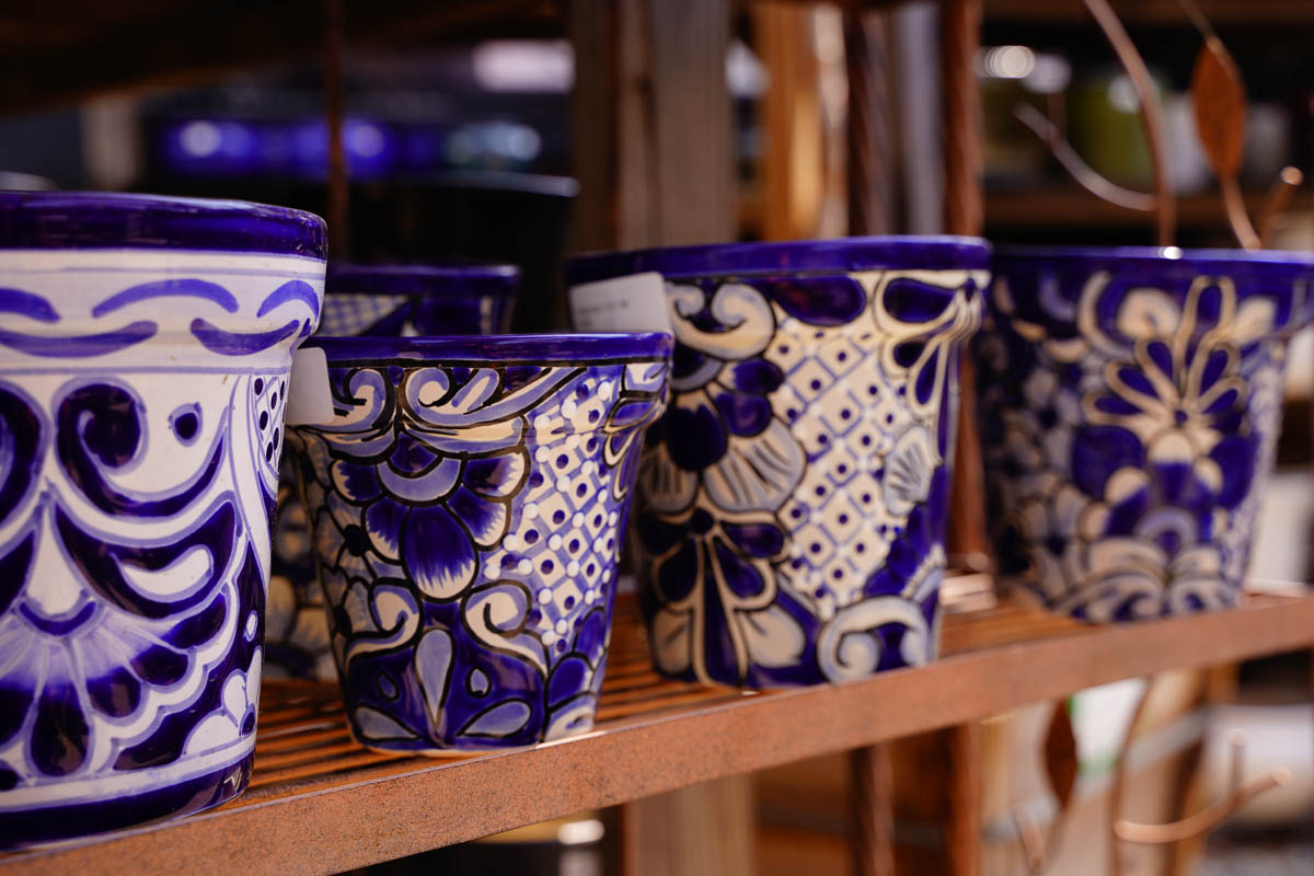 decorative blue white pots