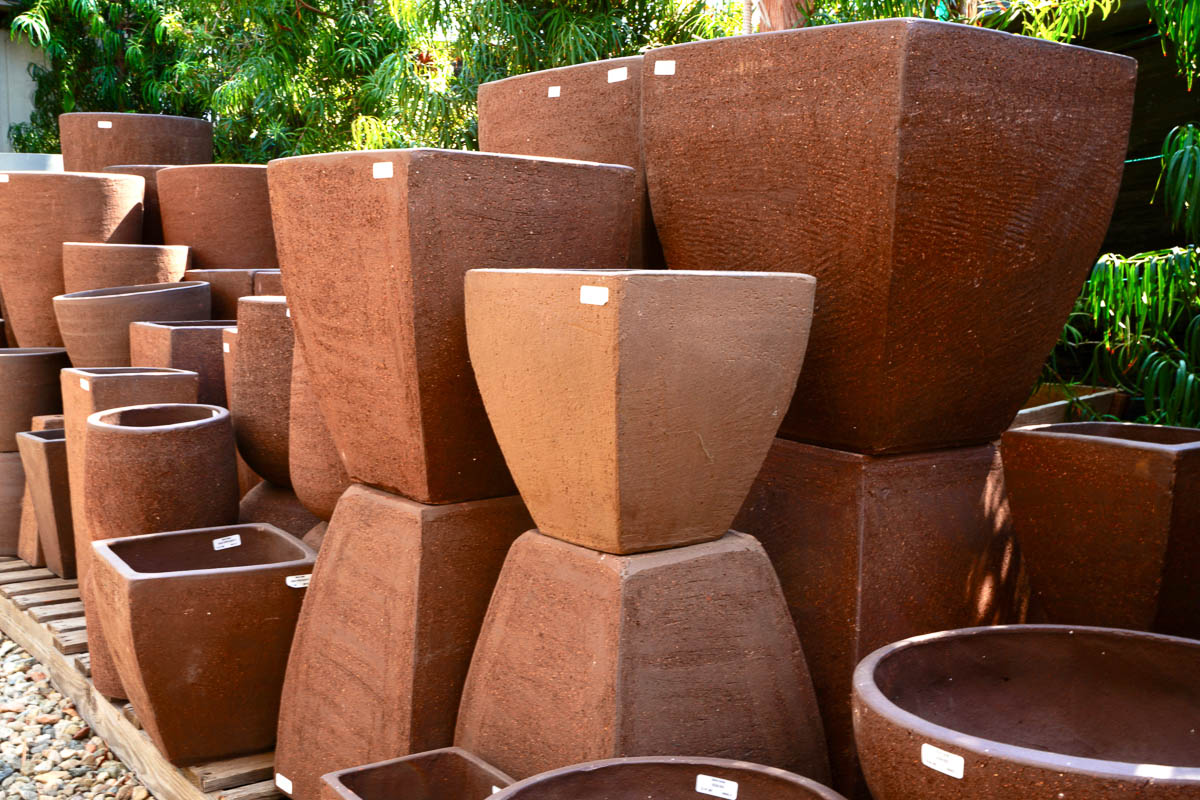 various brown pots