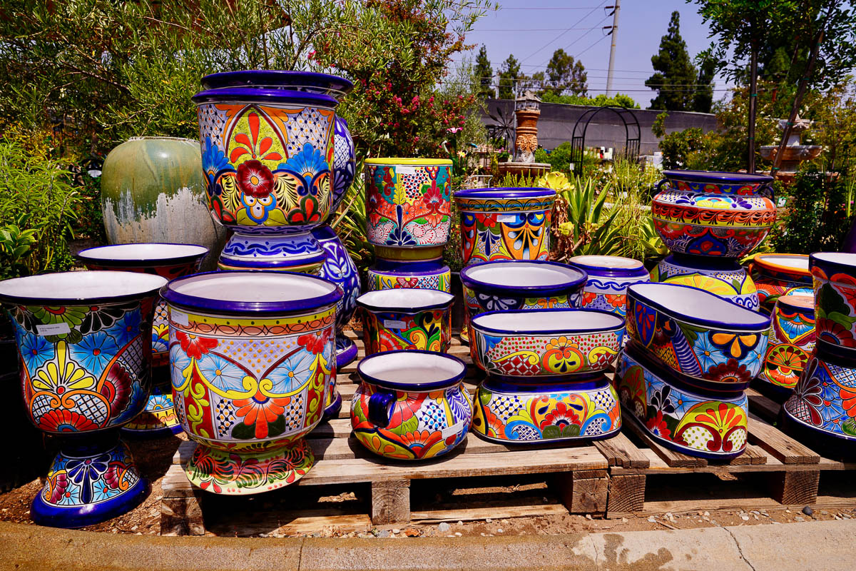 various decorative colorful pots